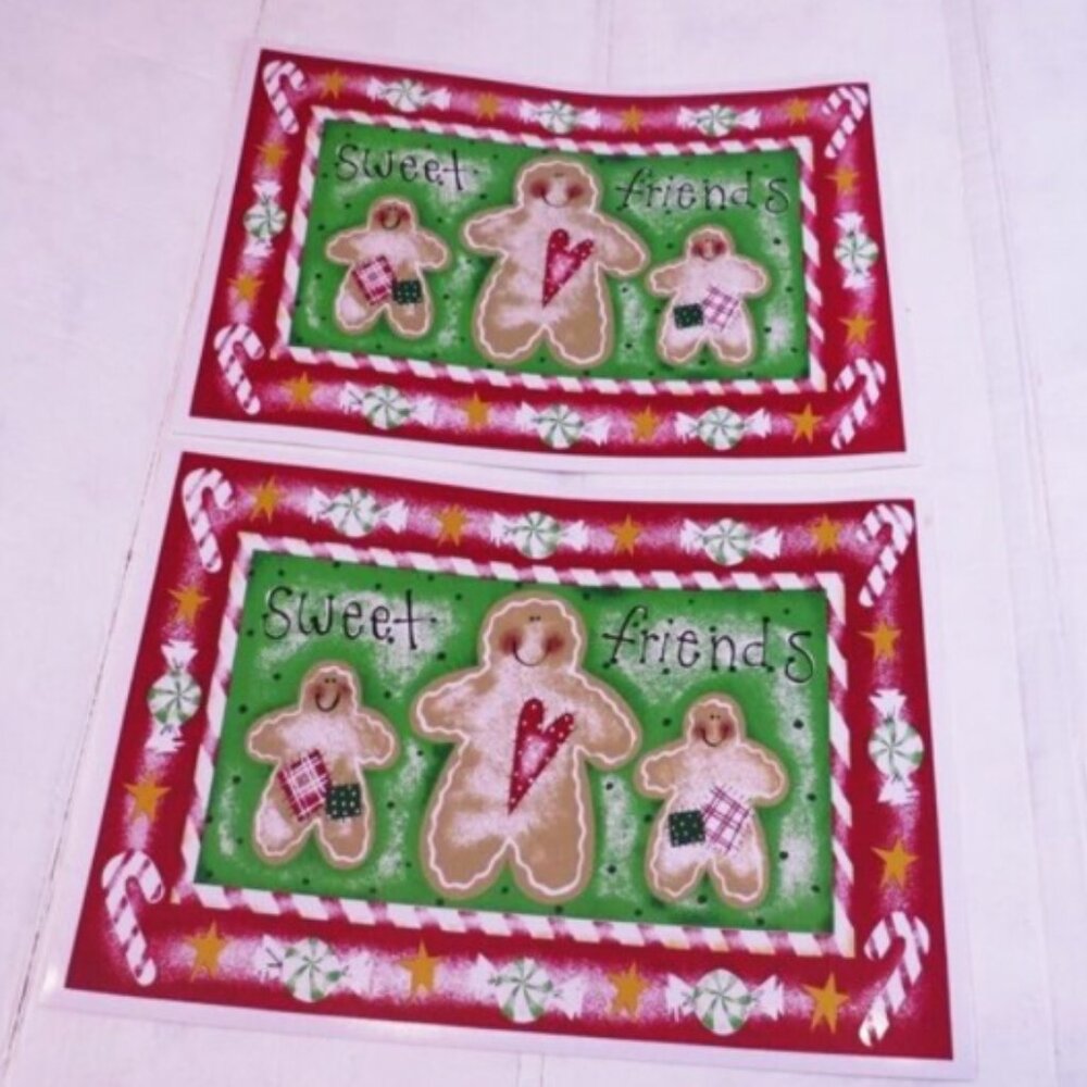 Gingerbread Sweet Friends (2) Placemats Vintage Kmart 1990s